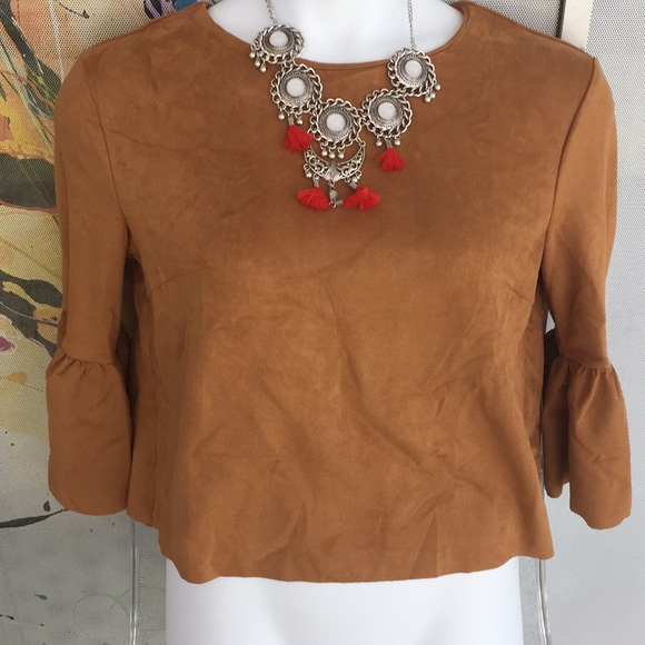 Faux Suede Bell Sleeve Top *LIQUIDATION* - Picture 6 of 8